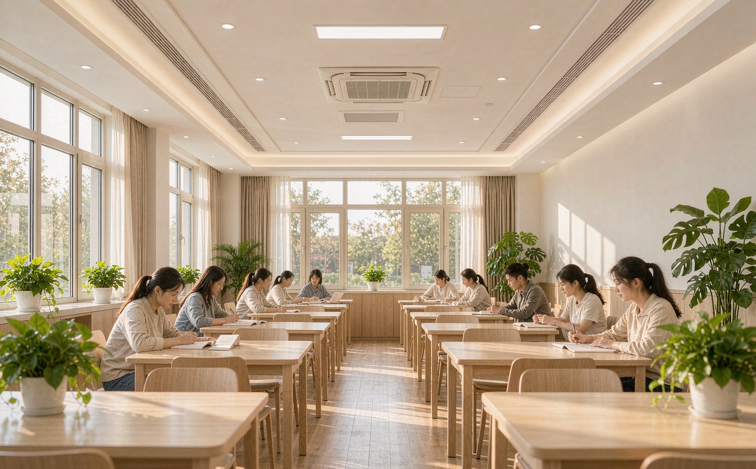 校园吊顶新风系统施工现场