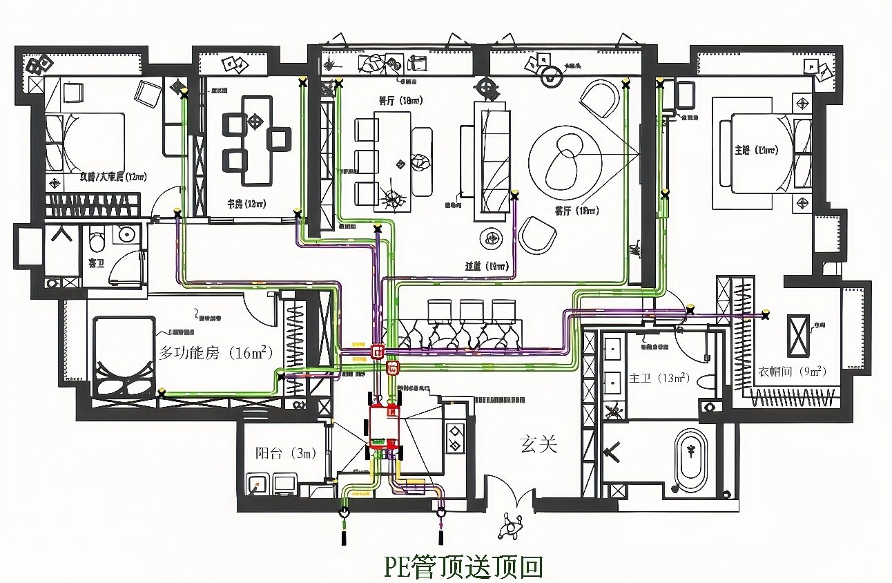 PE 管顶送顶回管路设计图